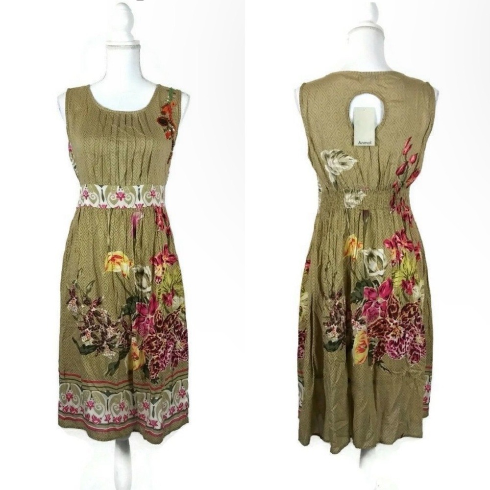ANMOL Floral Biege Sleveless Dress Sz 6